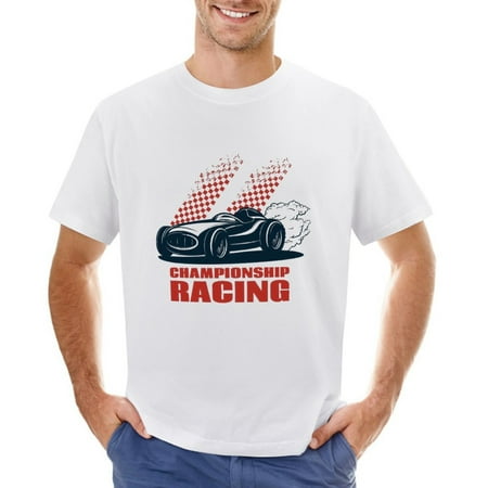 Racing Emblem Color Shape with Description Championship Men’s Graphic T-shirt Vintage Short Sleeve Sport Tee White L