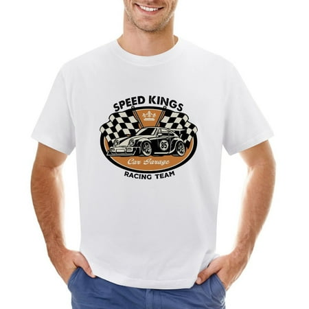 Vintage Shirt Design of Racing Car Men’s Graphic T-shirt Vintage Short Sleeve Sport Tee White L