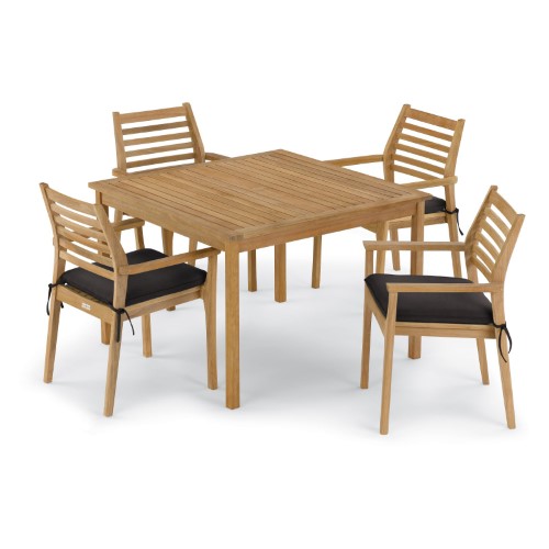 Oxford Garden Classic 5-piece 42-inch Square Dining Table & Mera Stacking Armchair Set - Dupione Walnut Cushion