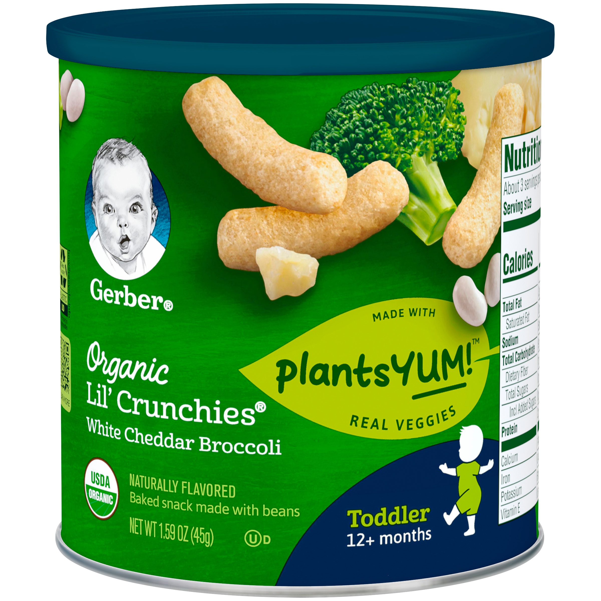 Gerber Lil' Crunchies Organic PlantsYum! Baked Snack Made with Beans, White Cheddar & Broccoli, 1.59 oz. (Pack of 6)