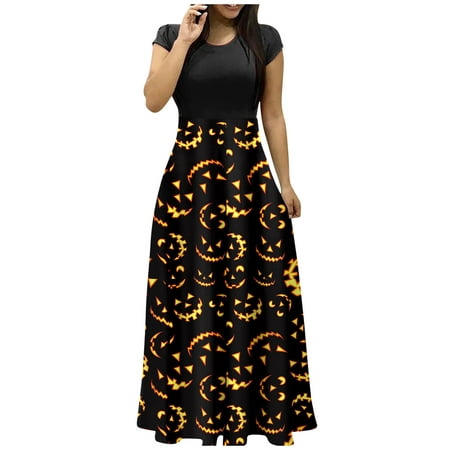 GDfun Women S Fashion Casual Print Round Neck Short-Sleeved Large Size Long Dresses——homecoming Dresses/dresses for Women 2658
