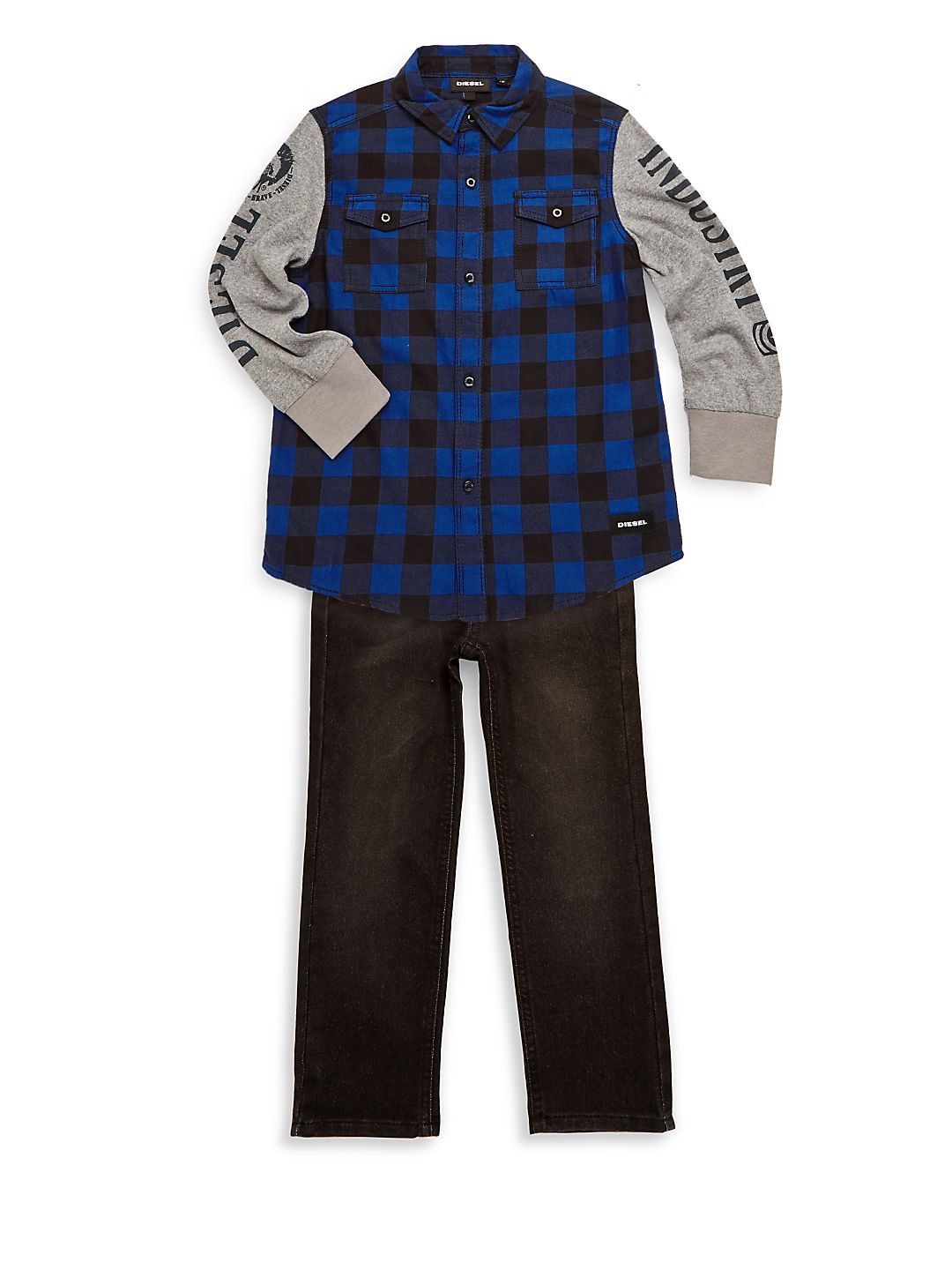 Diesel Little Boy's Two Piece Buffalo Plaid & Jeans Set - Blue Plaid, Size 6