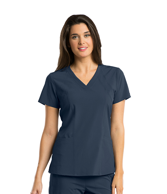 Barco One 5105 Racer 4-Pocket Womens Plus Tall V Neck Short Sleeve Tag Free Stretch Fabric Moisture Wicking Scrub Top, Xx-large, Black