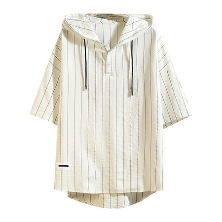 White Mens Graphic Tees Short Sleeve Half Sleeve Hipster Hip Hop Striped Hoodie Cotton T Shirt Polo Shirts for Men Size L