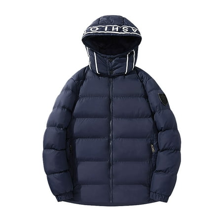 GWAABD Men Winter Clothes Plus Size Quilted Puffer Jacket Zip up Oversized Lightweight Padded Cotton Coat with Hooded Warm Soft Outerwear Blue XXL