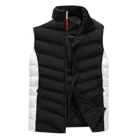 GWAABD Jackets for Men Sleeveless Thermal Warm Vest Full-Zip High Collar Gilet Color Block Patchwork Waistcoat with Pocket Black XXXL