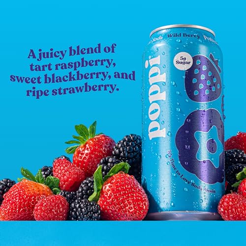 POPPI 16oz Sparkling Prebiotic Soda, Beverages W/Apple Cider Vinegar, Seltzer Water & Fruit Juice, Low Calorie & Low Sugar Drinks, Wild Berry, (12 Pac thumbnail
