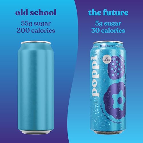 POPPI 16oz Sparkling Prebiotic Soda, Beverages W/Apple Cider Vinegar, Seltzer Water & Fruit Juice, Low Calorie & Low Sugar Drinks, Wild Berry, (12 Pac thumbnail