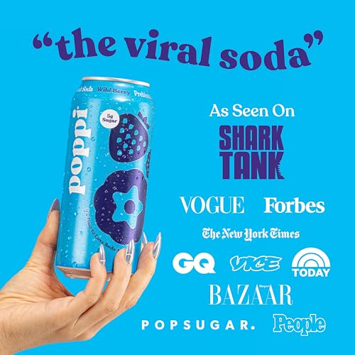POPPI 16oz Sparkling Prebiotic Soda, Beverages W/Apple Cider Vinegar, Seltzer Water & Fruit Juice, Low Calorie & Low Sugar Drinks, Wild Berry, (12 Pac thumbnail