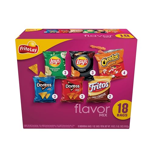 Frito-Lay Snacks Flavor Mix Chips Variety Pack, Doritos, Lay's, Chetos, Fritos, 1oz Bags -18 Count (Pack of 1) (Assortment May Vary)