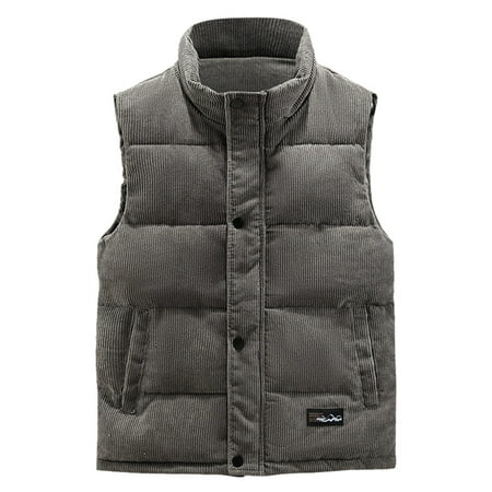 GWAABD Men Coats Winter Stand-up Collar Cotton Full-Zip Quilted Vest Puffer Padded Gilet Solid Color Sleeveless Waistcoat Grey XXXXXL