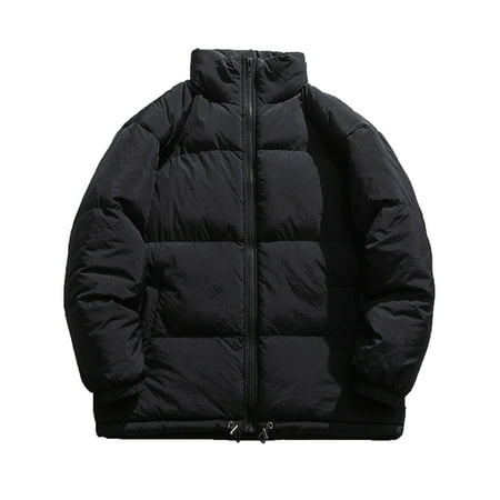 GWAABD Mens Winter Coat Lightweight Neck Cotton Quilted Jacket Winter Warm Puffer Padded Baggy Coat with Pockets Full-Zip Solid Color Outerwear Black 