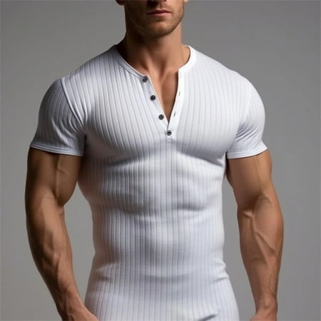 Cyinyin Graphic Tees Mens Gifts European and American Sports Slim Fit Muscle Men S Short Sleeve T-shirt Undershirts White L