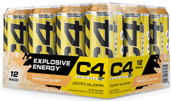 Cellucor C4 Original on the Go Carbonated Energy Drink Tropical Blast 16 Fl Oz Each / Pack of 12