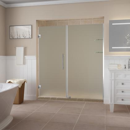 Aston SDR960F-SS-6331-10 72 X 62.25-63.25 X 0.375 in. Belmore Frameless Hinged Shower Door with Frosted Glass & Glass Shelves - Stainless Steel
