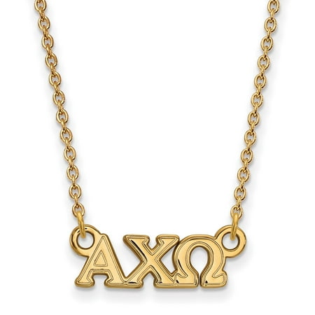 925 Sterling Silver Cable Necklace Chain Gold-plated LogoArt Alpha Chi Omega Sorority Greek Letters Extra Small Pendant 18 Inch 16 Mm