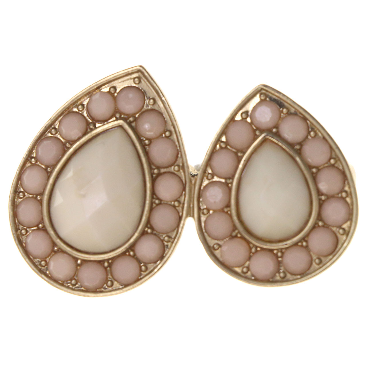 Two-Finger Ring Stretch-Ring with Bead Accents White & Gold-Tone Colored #4542