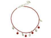 Heart Charm-Anklet with Bead Accents Silver-Tone & Red Colored #4081