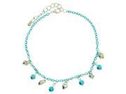 Heart Charm-Anklet with Bead Accents Silver-Tone & Blue Colored #4081