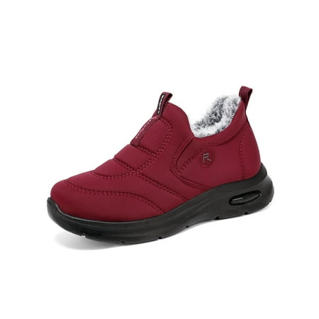 SIMANLAN Unisex Warm Booties Round Toe Snow Boots Plush Lining Winter Shoes Mens Lightweight Ankle Bootie Womens Slip on Casual Comfort Shoe 9201 Red 