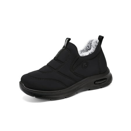SIMANLAN Unisex Warm Booties Round Toe Snow Boots Plush Lining Winter Shoes Mens Lightweight Ankle Bootie Womens Slip on Casual Comfort Shoe 9201 Blac