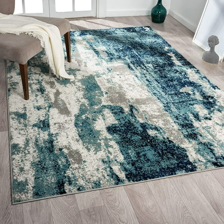 Modern Area Rugs with Abstract Patterns 7681 \u2013 Medium Pile Area Rug Dark Blue Light Blue / 8 X 10