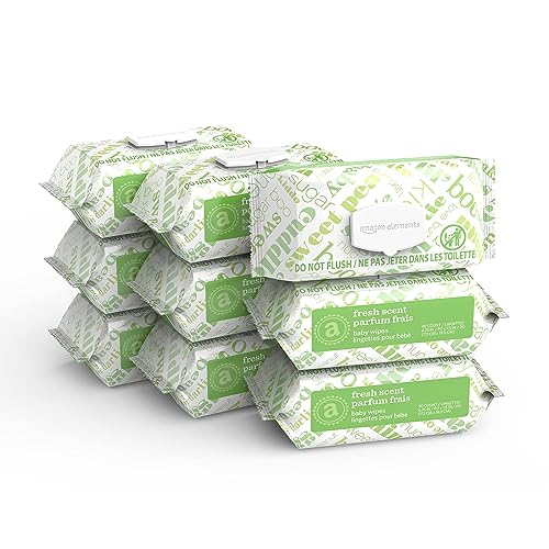 Amazon Elements Baby Wipes, Fresh Scent, White, 810 Count (9 Packs of 90) (Previously 720 Count)