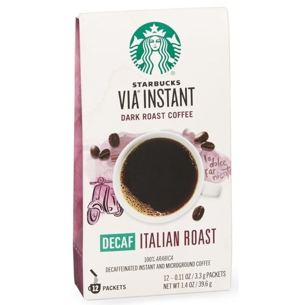 Starbucks Via Instant Italian Roast Decaf Coffee, Sweet, Rich, Deep Flavor, Instant and Microground Coffee 12 Count