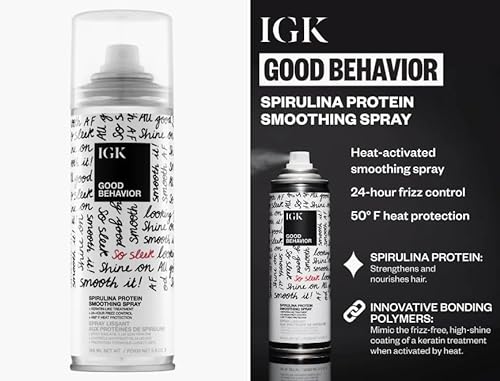 IGK GOOD BEHAVIOR | Ultra Smooth Shampoo (8 Oz) + Spirulina Protein Spray (5.6 Oz) | Frizz Control + Hydrates + Shine | Vegan + Cruelty-Free | thumbnail