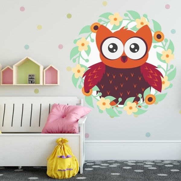 Baby Owl Flowers Kids Full Color Wall Decal Sticker K-1253 FRST Size 40