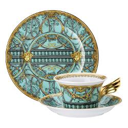 Rosenthal Versace La Scala Del Palazzo Verde - Celebrating 25 Years Plate + Tea Cup Set 3 Pcs in Gift Box