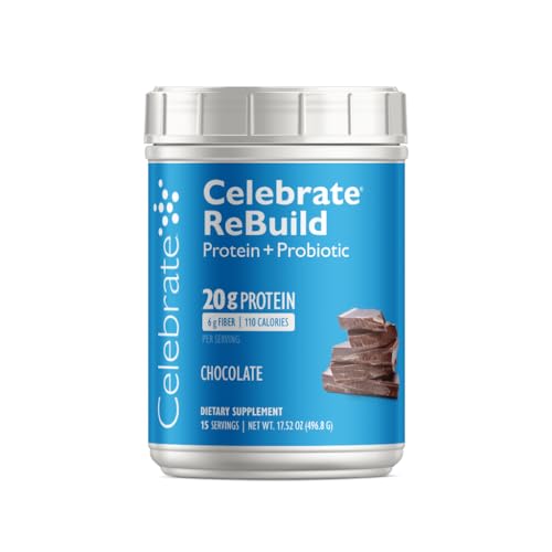 Celebrate Vitamins Rebuild Whey Isolate Protein Powder with Probiotic and Prebiotic, 20 G Protein, Gluten Free, Chocolate, 15 Servings