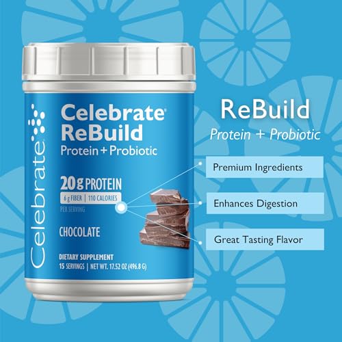 Celebrate Vitamins Rebuild Whey Isolate Protein Powder with Probiotic and Prebiotic, 20 G Protein, Gluten Free, Chocolate, 15 Servings thumbnail