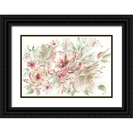 Tre Sorelle Studios 32x23 Black Ornate Wood Framed with Double Matting Museum Art Print Titled - Rose Gold Floral Landscape
