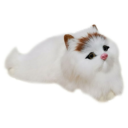 Realistic Fluffy Cat Figurine Cute Fake Cat Plush Doll Collectible Gift Kitten Novelty Decorations Simulation Kitten Home Office Car Decorative Statue