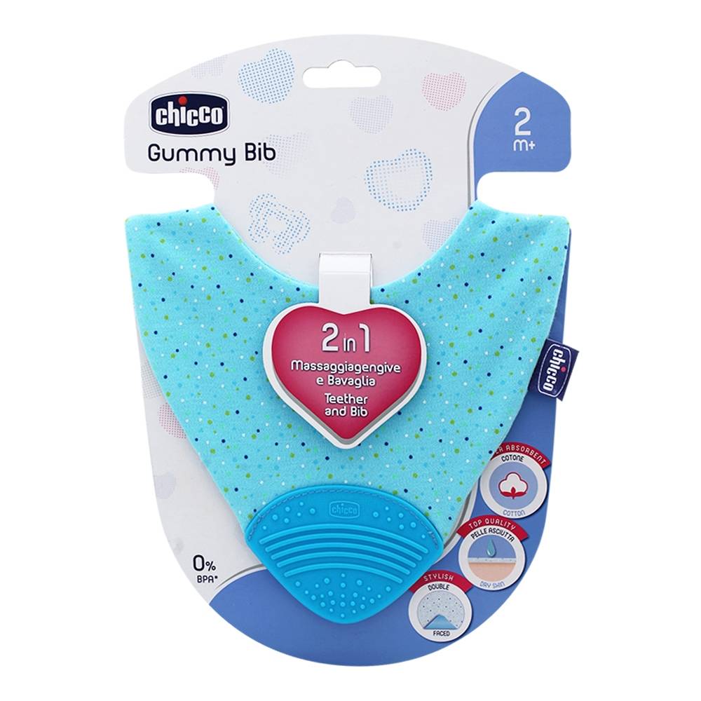 Chicco Gummy Bib Teething Ring with Bib 2 in 1 Blue 2m