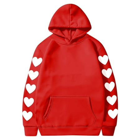 Couples Hoodie for Women Men Valentines Holiday  Sweet Love Heart Print Casual Unisex Hooded Sweatshirt Pullover Tops (X-Large  Red 07)