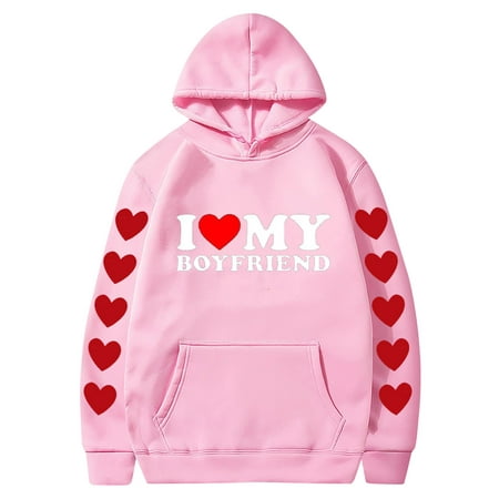 Couples Hoodie for Women Men Valentines Holiday  Sweet Love Heart Print Casual Unisex Hooded Sweatshirt Pullover Tops (X-Large  Pink 02)