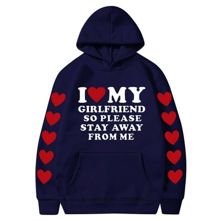 Couples Hoodie for Women Men Valentines Holiday  Sweet Love Heart Print Casual Unisex Hooded Sweatshirt Pullover Tops (X-Large  Navy 06)