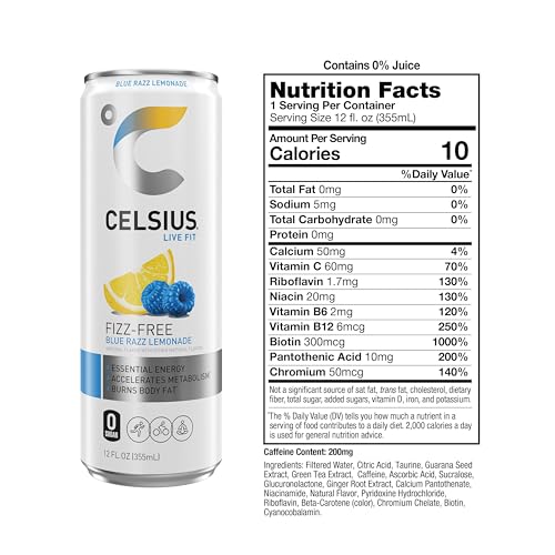 CELSIUS Fizz Free Blue Razz Lemonade, Functional Essential Energy Drink 12 Fl Oz (Pack of 12) thumbnail