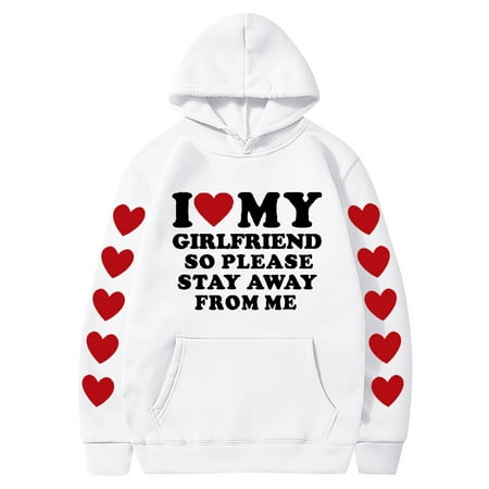 Couples Hoodie for Women Men Valentines Holiday  Sweet Love Heart Print Casual Unisex Hooded Sweatshirt Pullover Tops (X-Large  White 06)