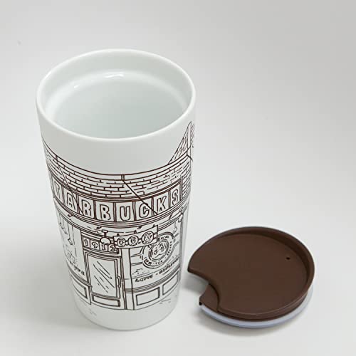 Starbucks the First Coffee Store Pike Place Storefront Soft Touch Ceramic Travel Mug, 12 Oz thumbnail