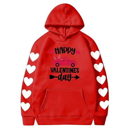 Couples Hoodie for Women Men Valentines Holiday  Sweet Love Heart Print Casual Unisex Hooded Sweatshirt Pullover Tops (X-Large  Red 03)