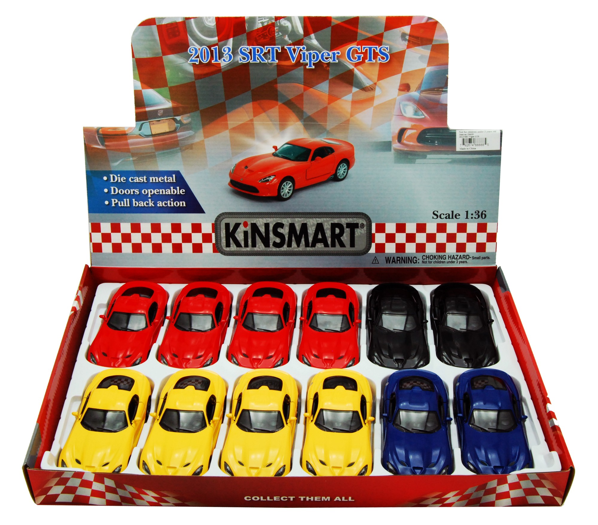 2013 Dodge SRT Viper GTS Diecast Car Package - Box of 12 1/36 Scale Diecast Model Cars  Assorted Colors