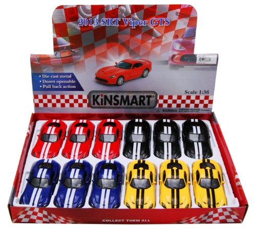 2013 Dodge SRT Viper GTS W/stripes Diecast Car Package - Box of 12 1/36 Scale Diecast Model Cars  Assorted Colors