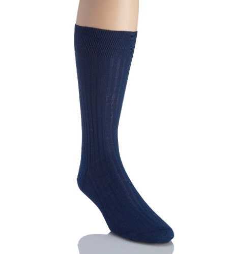 Pantherella Men's Laburnum Merino Wool 5x3 Rib Dress Sock in Blue (5796) | Size Large | HisRoom.com
