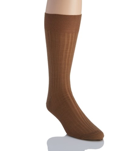 Pantherella Men's Laburnum Merino Wool 5x3 Rib Dress Sock in Beige (5796) | Size Large | HisRoom.com