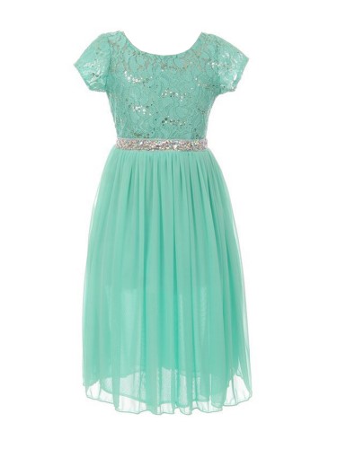 Girls Mint Sparkle Sequin Adorned Junior Bridesmaid Flower Girl Dress 6-16