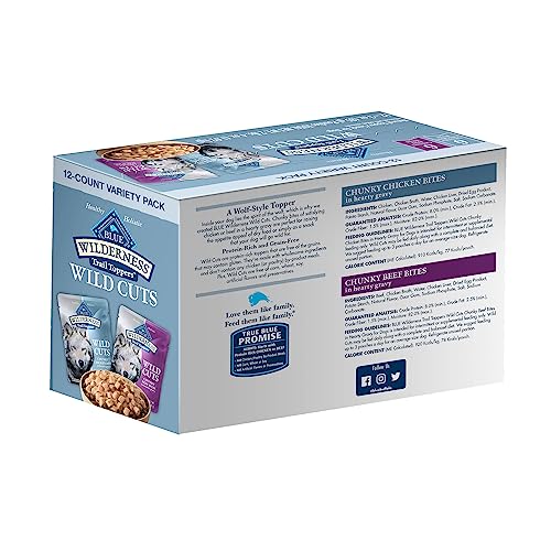 Blue Buffalo Wilderness Trail Toppers Wild Cuts High Protein, Natural Wet Dog Food Variety Pack, Chicken and Beef Bites, 3-oz Pouch, 12 Count thumbnail