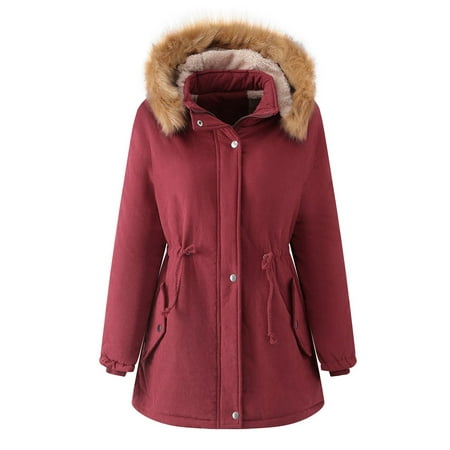 GWAABD Womens Winter Coats Long Sleeve Button Drawstring Waist Jacket Zip up with Sherpa Lined Removable Hood Pockets Long Down Coat Warm Winter Outer